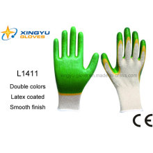 T / C Shell doble de colores de látex recubierto guante de trabajo de seguridad (L1411)